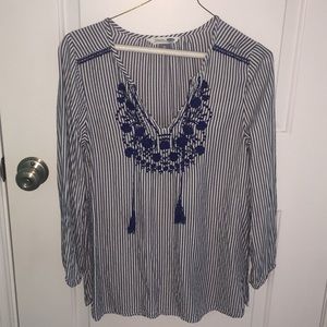 Navy blue and white striped tunic